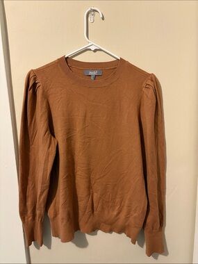 Marled Rust Puff-Shoulder Crewneck Sweater